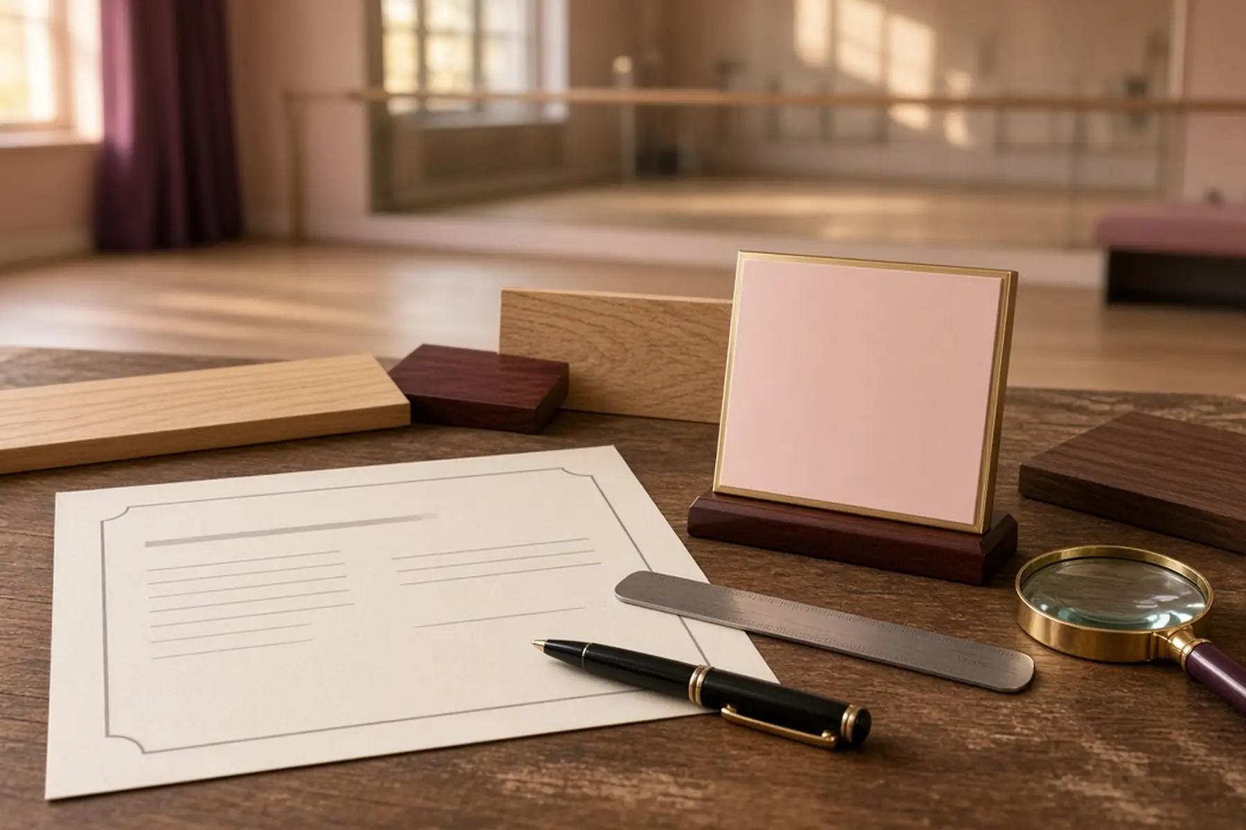 Proof review concept: a full-size layout checked against a blank Recital Award