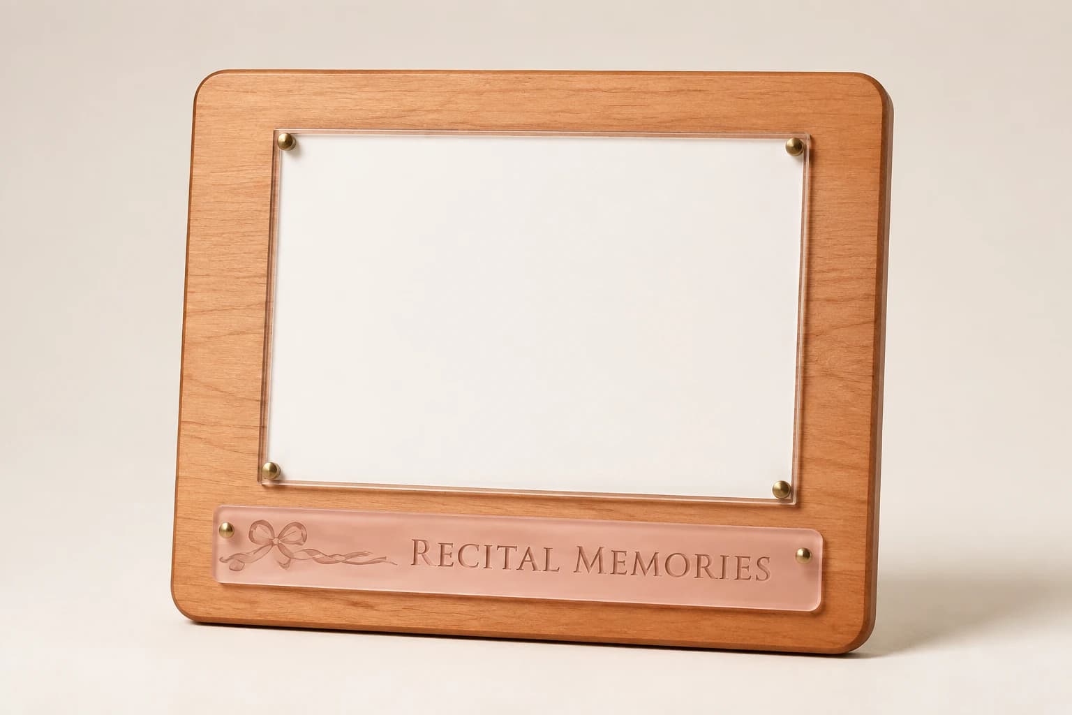 Cherry dance photo plaque with a blank window and blush title strip.